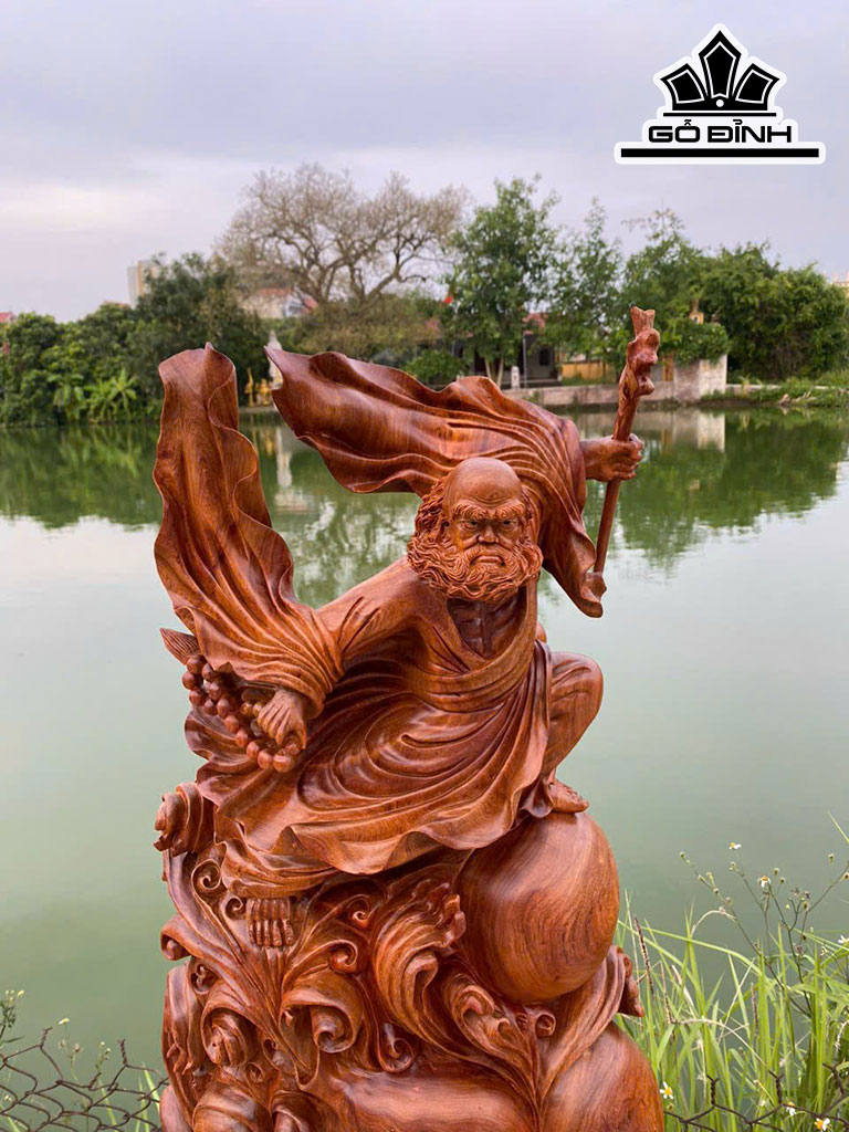 Tượng Đạt Ma Gỗ Hương Cao 86 Ngang 46 Sâu 26 (cm)