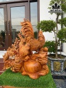 Tượng Gia Đình Gà Gỗ Hương Cao 75 Ngang 70 Sâu 40 (cm)