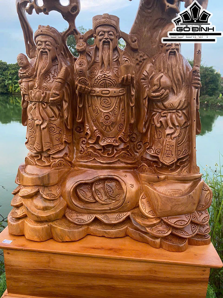 Tượng Phúc Lộc Thọ ( Tam Đa) Gỗ Ngọc Am Cao 88 Ngang 56 Sâu 25 (cm)