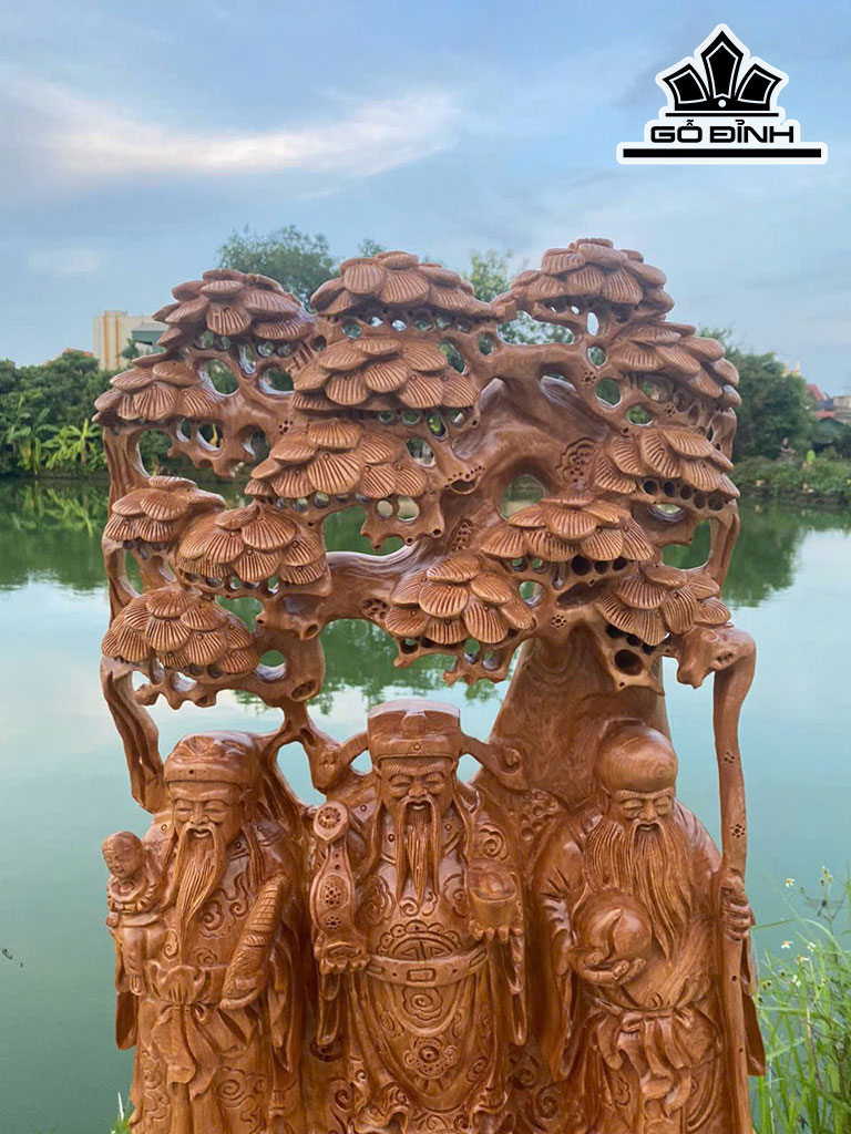 Tượng Phúc Lộc Thọ ( Tam Đa) Gỗ Ngọc Am Cao 88 Ngang 56 Sâu 25 (cm)