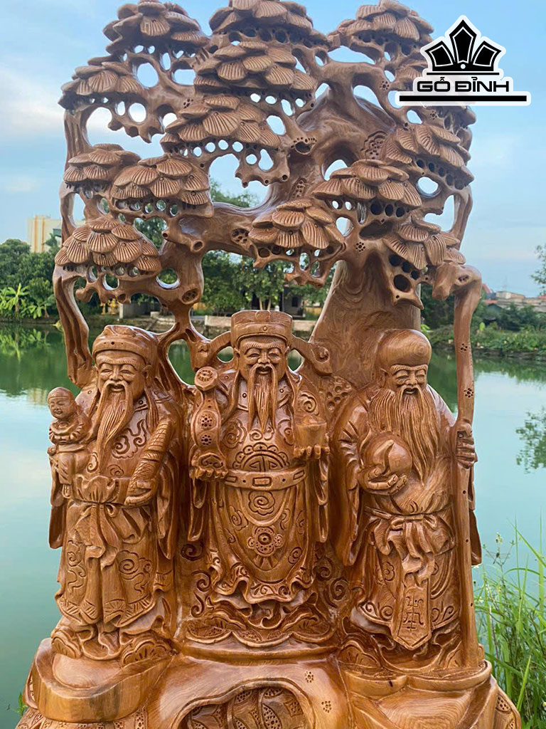 Tượng Phúc Lộc Thọ ( Tam Đa) Gỗ Ngọc Am Cao 88 Ngang 56 Sâu 25 (cm)