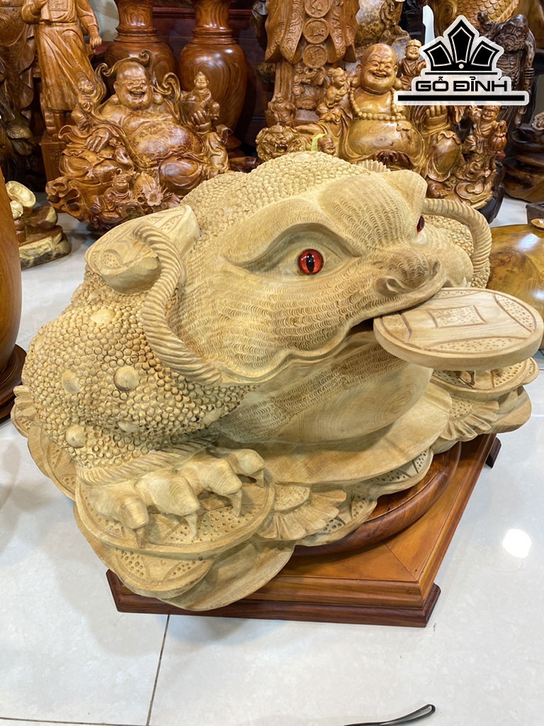 Tượng Cóc Ngậm Tiền Gỗ Ngọc Am Cao 60 Ngang 65 Sâu 35 (cm)