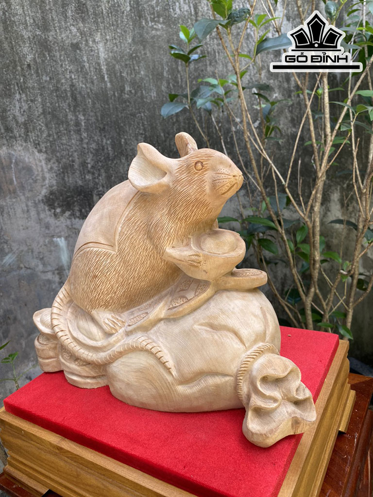 Tượng Chuột Phong Thủy Gỗ Ngọc Am Cao 25 Ngang 33 Sâu 15 (cm)