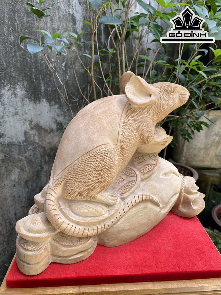 Tượng Chuột Phong Thủy Gỗ Ngọc Am Cao 25 Ngang 33 Sâu 15 (cm)