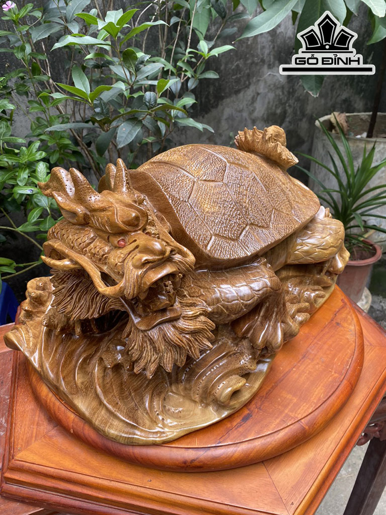 Tượng Long Quy Gỗ Xá Xị Cao 27 Ngang 48 Sâu 38 (cm)