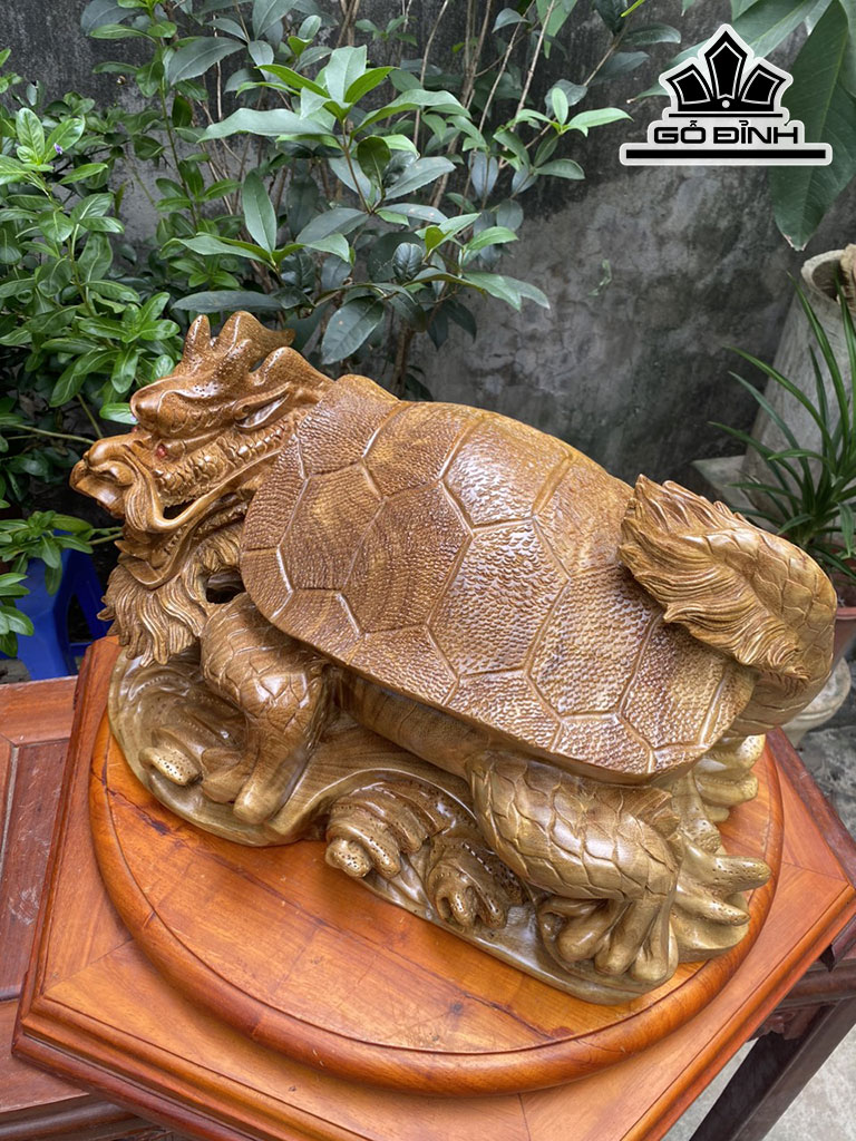 Tượng Long Quy Gỗ Xá Xị Cao 27 Ngang 48 Sâu 38 (cm)