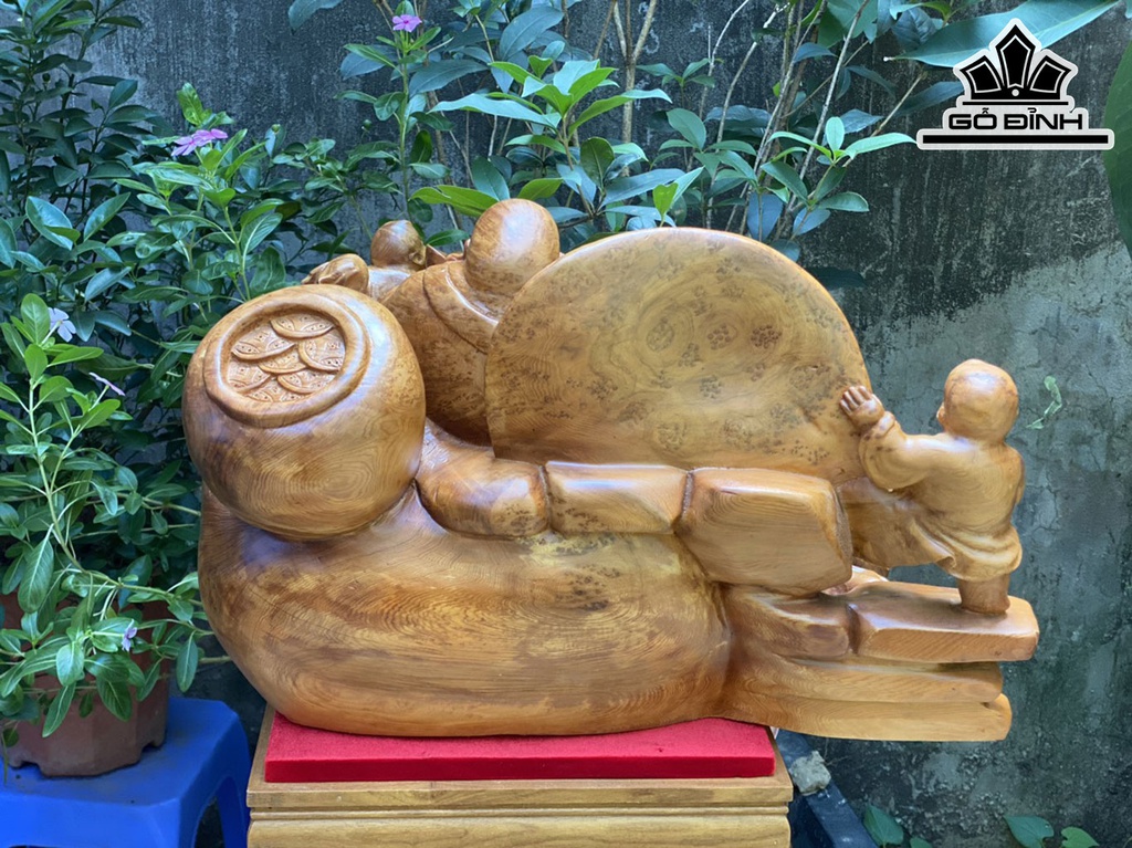 Tượng Phật Di Lặc Nhị Phúc Gỗ Nu Ngọc Am Cao 32 Ngang 52 Sâu 33 (cm)