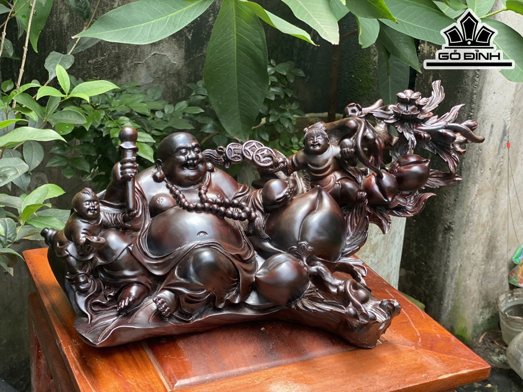 Tượng Phật Di Lặc Nhị Phúc Gỗ Trắc Cao 25 Ngang 45 Sâu 21 (cm)