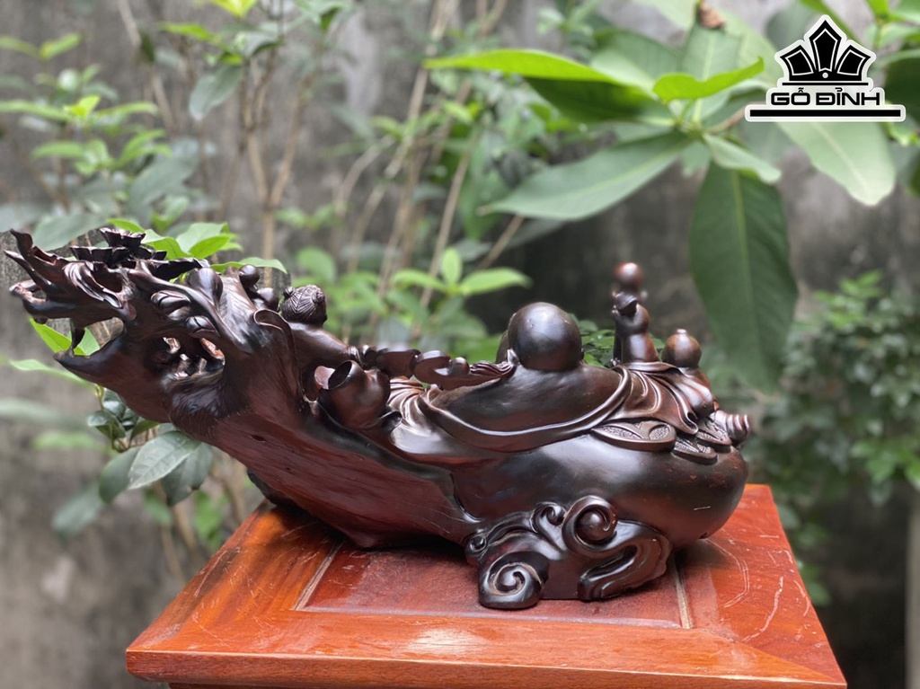 Tượng Phật Di Lặc Nhị Phúc Gỗ Trắc Cao 25 Ngang 45 Sâu 21 (cm)