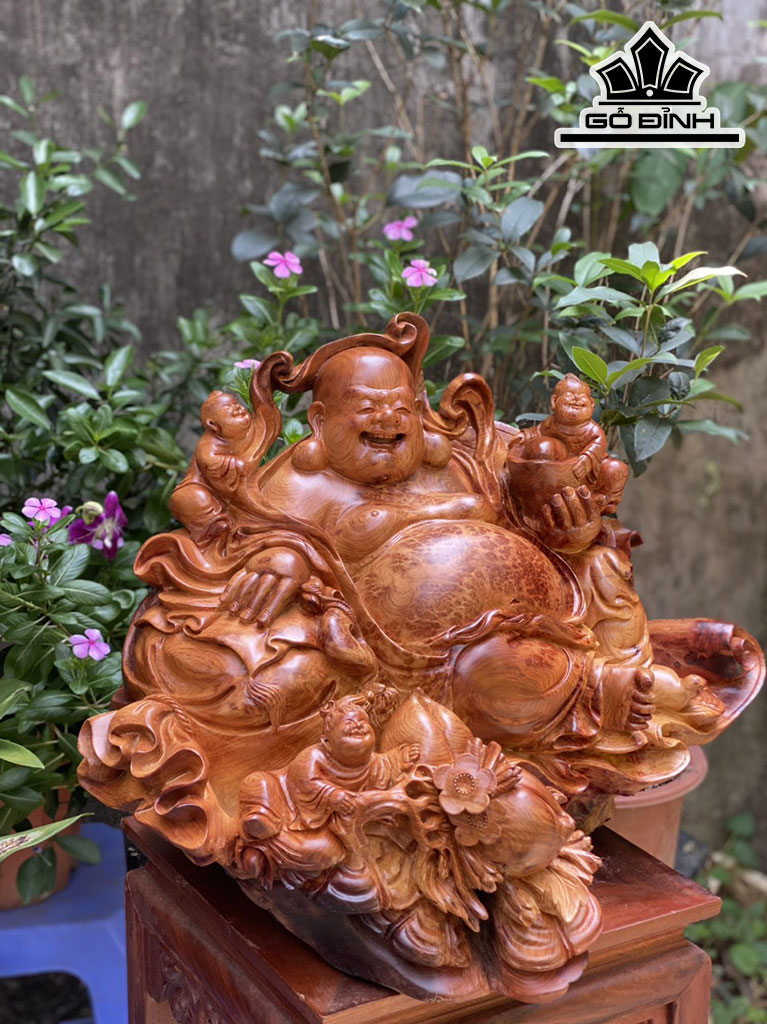 Tượng Phật Di Lặc Tam Phúc Gỗ Nu Ngọc Am Cao 48 Ngang 60 Sâu 45 (cm)