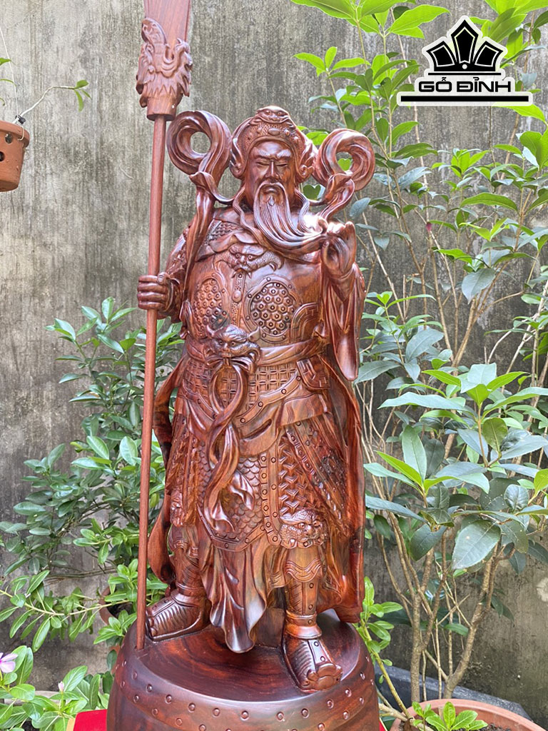 Tượng Quan Công Chống Đao Gỗ Trắc Cao 56 Ngang 21 Sâu 19 (cm)