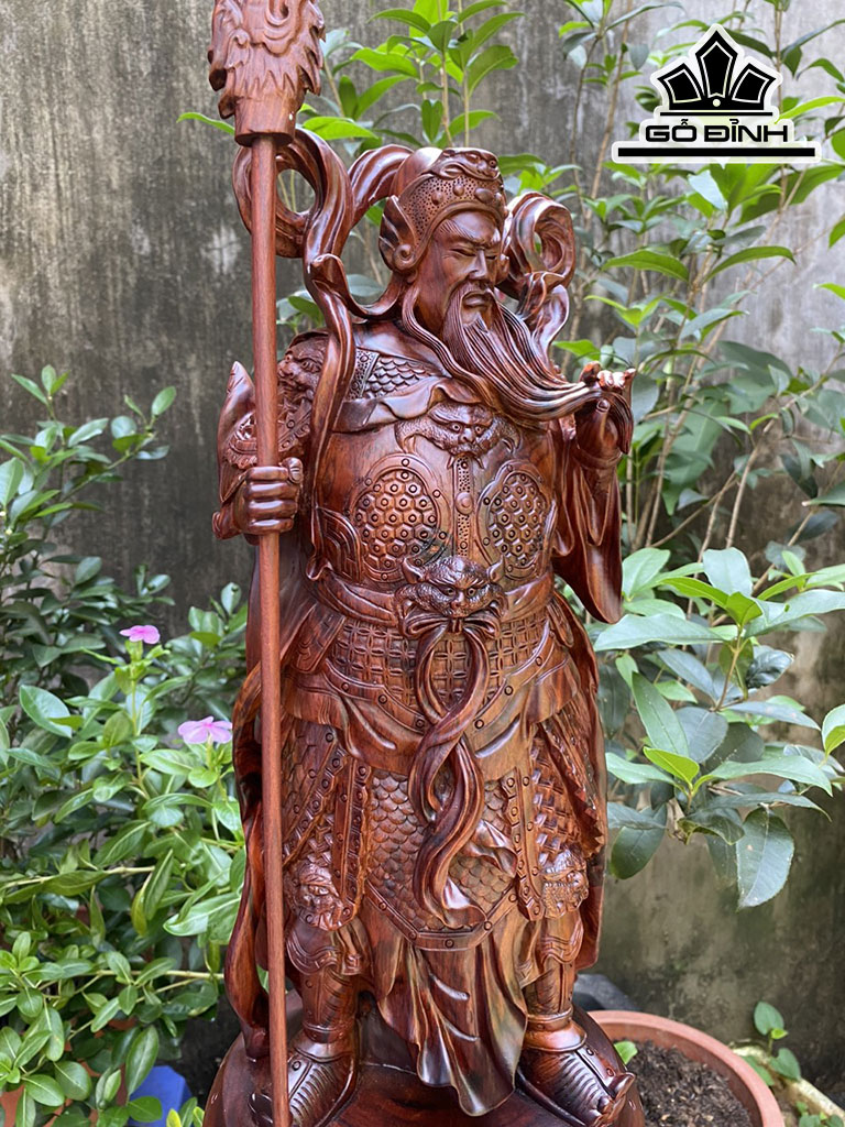 Tượng Quan Công Chống Đao Gỗ Trắc Cao 56 Ngang 21 Sâu 19 (cm)