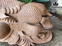 Tượng Cá Kim Long Mẫu Tử Gỗ Hương Cao 50 Ngang 85 Sâu 32 (cm)