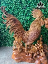 Tượng Gà Trống Phong Thủy Gỗ Hương Cao 60 Ngang 58 Sâu 20 (cm)