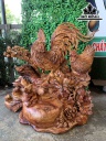 Tượng Gia Đình Gà Gỗ Hương Cao 76 Ngang 75 Sâu 46 (cm)
