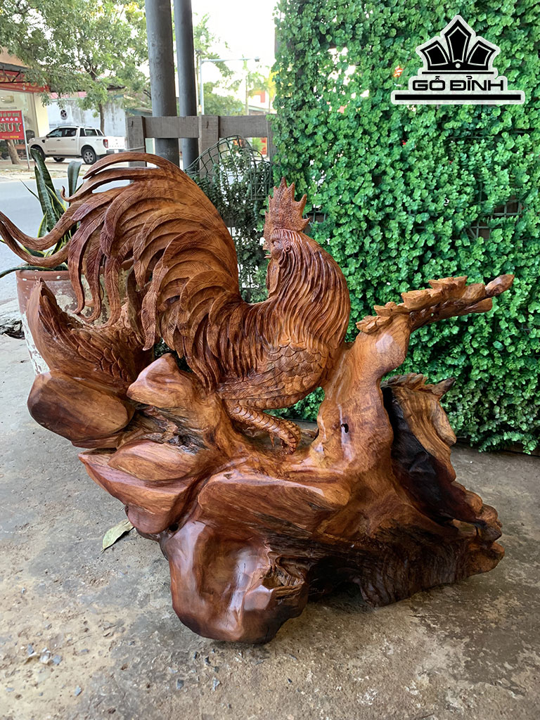 Tượng Gia Đình Gà Gỗ Hương Cao 76 Ngang 75 Sâu 46 (cm)