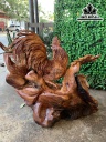 Tượng Gia Đình Gà Gỗ Hương Cao 76 Ngang 75 Sâu 46 (cm)
