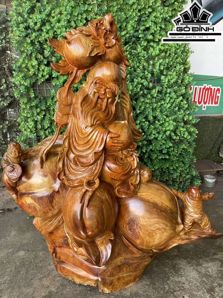 Tượng Ông Thọ Gỗ Hương Cao 75 Ngang 58 Sâu 36 (cm)