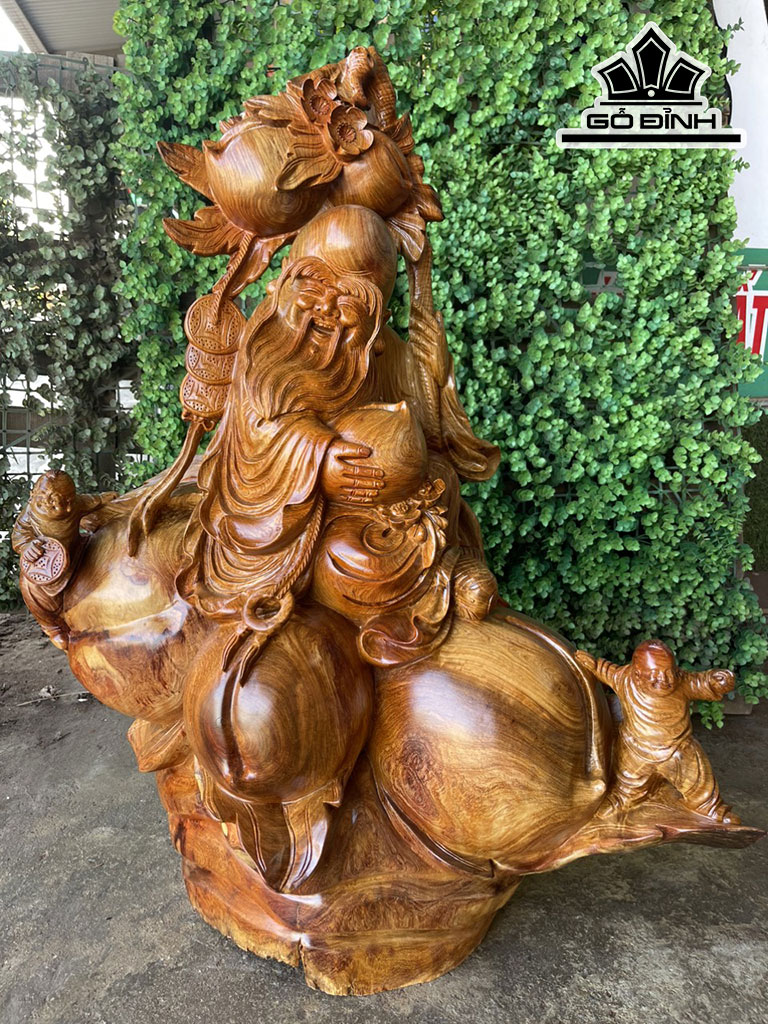 Tượng Ông Thọ Gỗ Hương Cao 75 Ngang 58 Sâu 36 (cm)