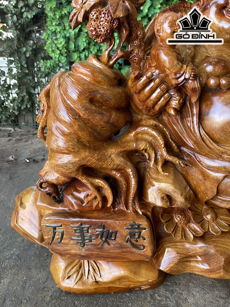 Tượng Phật Di Lặc Tam Phúc Gỗ Hương Cao 65 Ngang 65 Sâu 38 (cm)