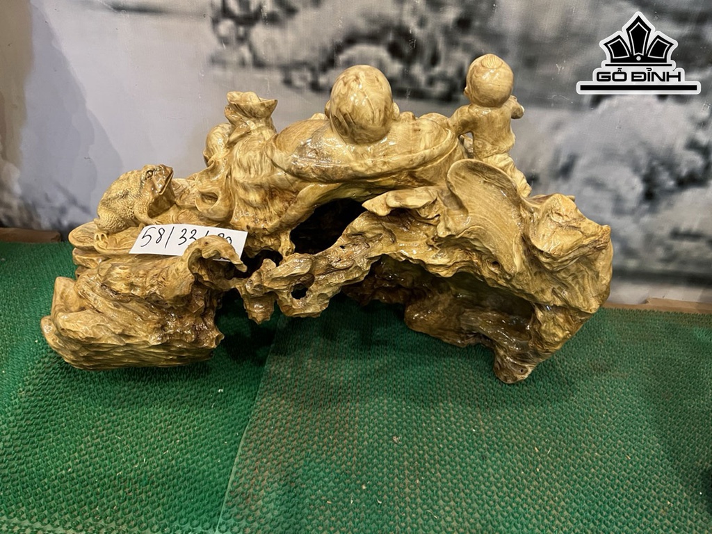 Tượng Di Lặc Nhất Phúc Gỗ Nu Nghiến Cao 33 Ngang 58 Sâu 30 (cm)