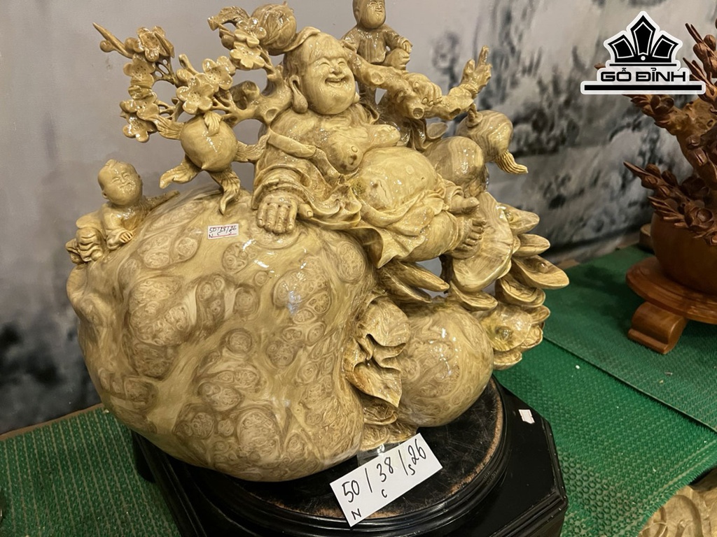 Tượng Phật Di Lặc Nhất Phúc Gỗ Nu Nghiến Cao 38 Ngang 50 Sâu 26 (cm)