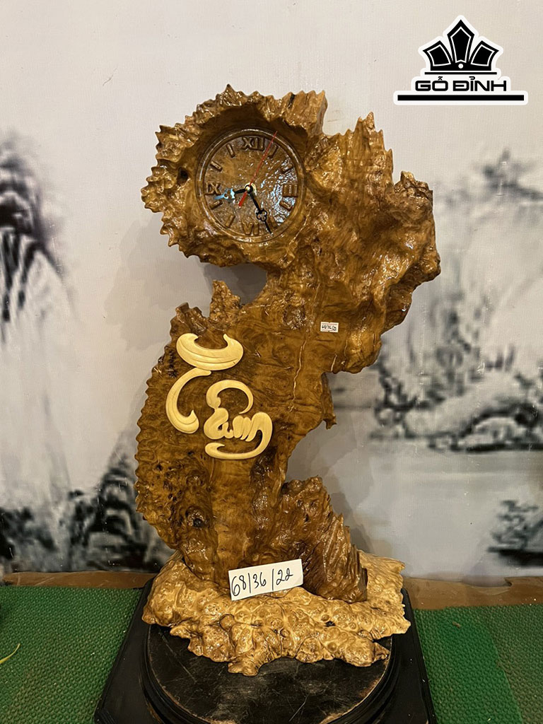 Tranh Đồng Hồ Chữ Tâm Gỗ Nu Nghiến Cao 68 Ngang 36 Sâu 22 (cm)