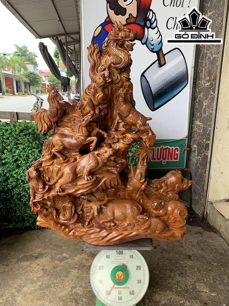 Tượng 12 Con Giáp Gỗ Hương Cao 98 Ngang 85 Sâu 34 (cm)