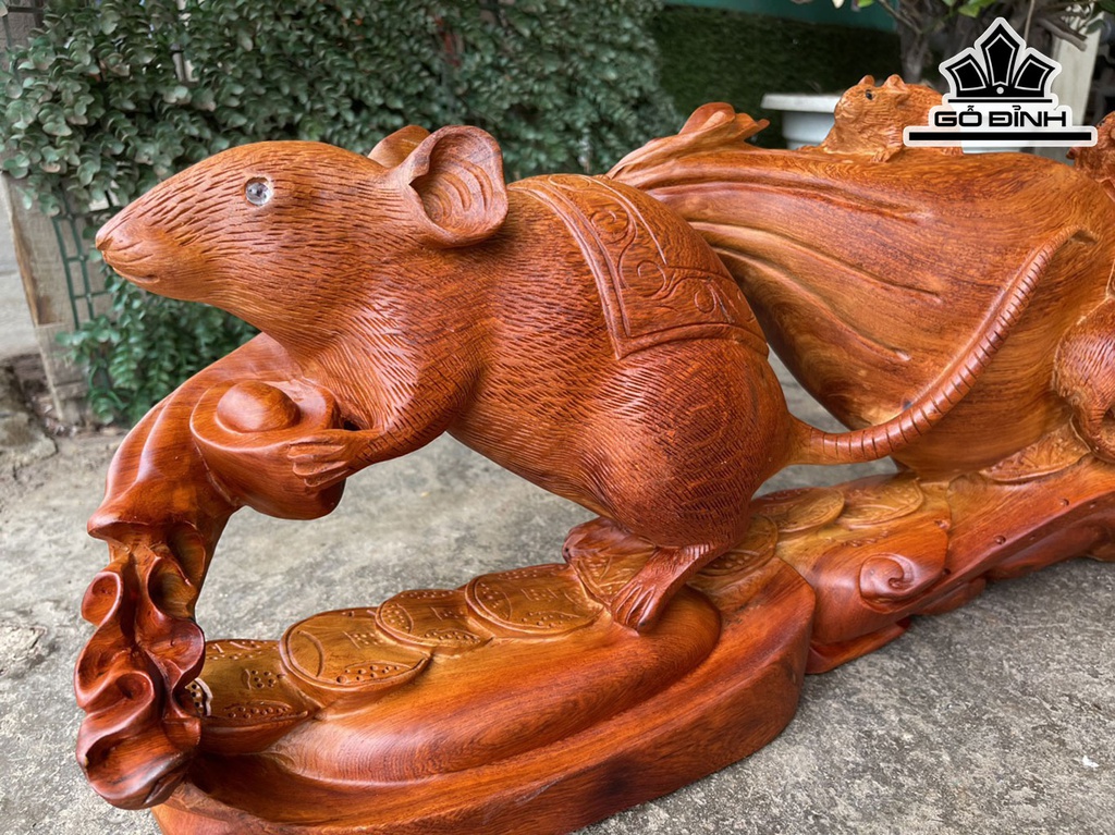 Tượng Chuột Phong Thủy Gỗ Hương Cao 29 Ngang 76 Sâu 18 (cm)