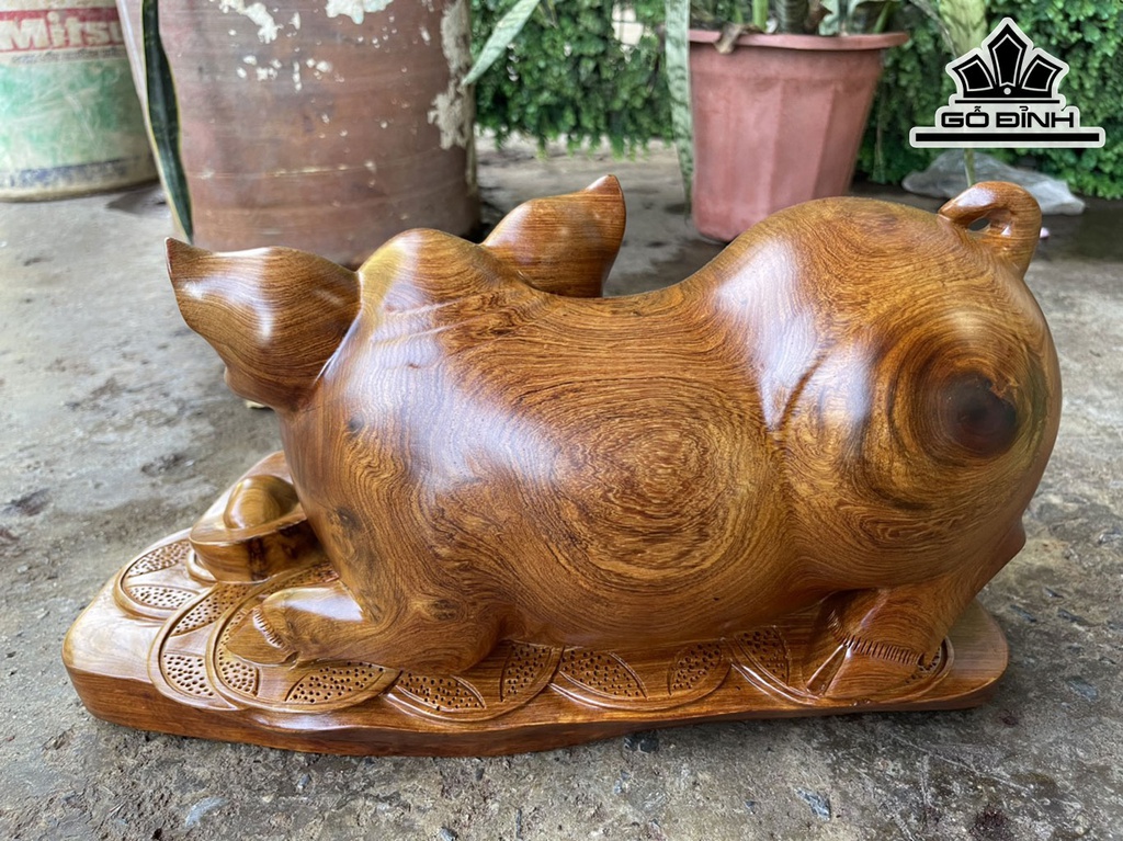 Tượng Heo Gỗ Hương Cao 22 Ngang 42 Sâu 18 (cm)