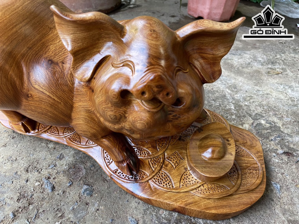 Tượng Heo Gỗ Hương Cao 22 Ngang 42 Sâu 18 (cm)
