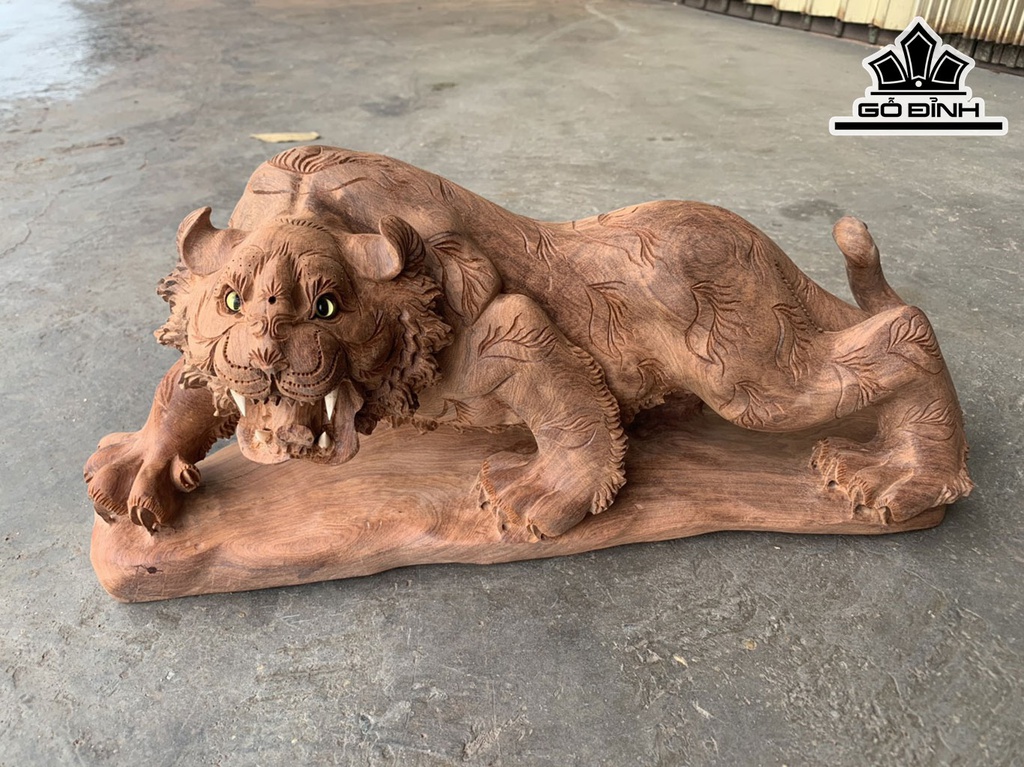 Tượng Hổ Phong Thủy Gỗ Hương Cao 22 Ngang 51 Sâu 20 (cm)