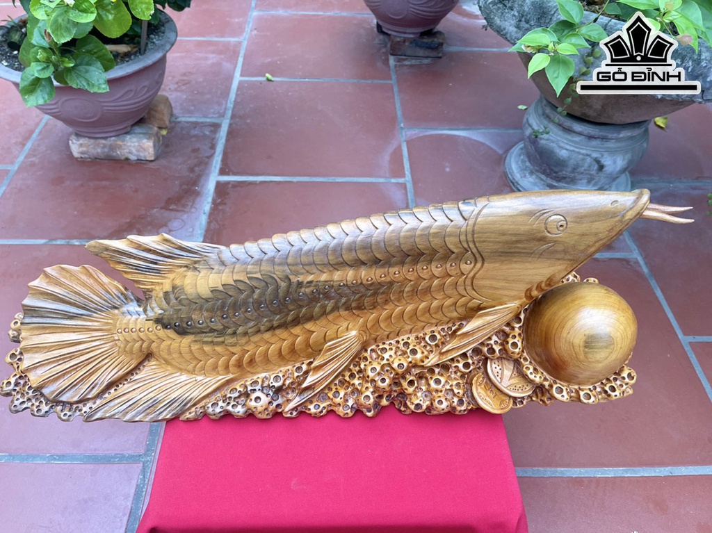 Tượng Cá Kim Long Gỗ Ngọc Am Cao 16 Ngang 72 Sâu 19 (cm)