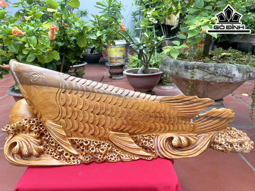 Tượng Cá Kim Long Gỗ Ngọc Am Cao 16 Ngang 72 Sâu 19 (cm)