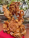 Tượng Gia Đình Gà Gỗ Hương Cao 56 Ngang 52 Sâu 25 (cm)
