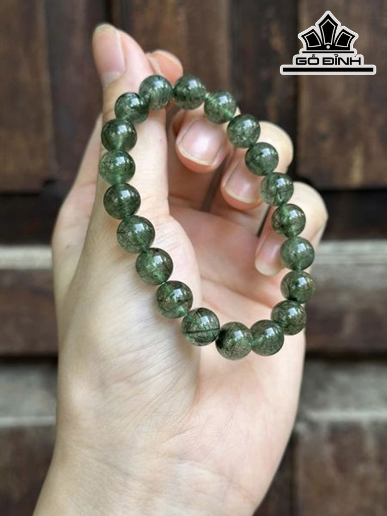 Vòng Tay Đá Thạch Anh Tóc Xanh Đường Kính 9,7 (mm)