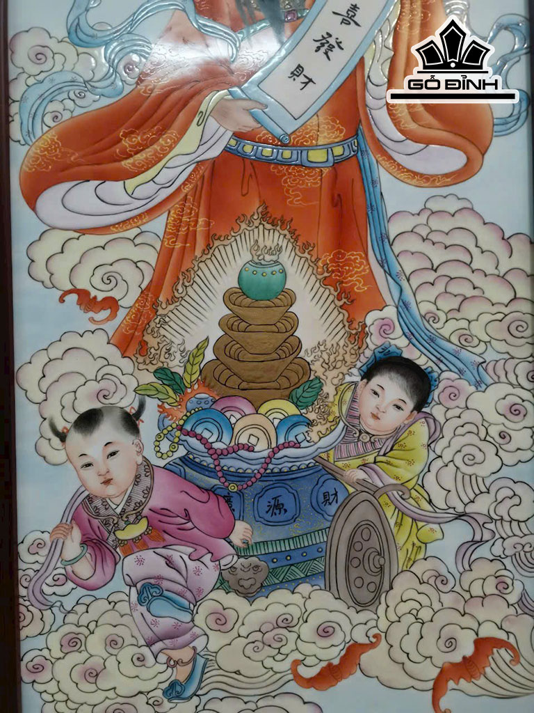 Tranh Thần Tài Gốm Tàu Cao 126 Rộng 70 (cm)