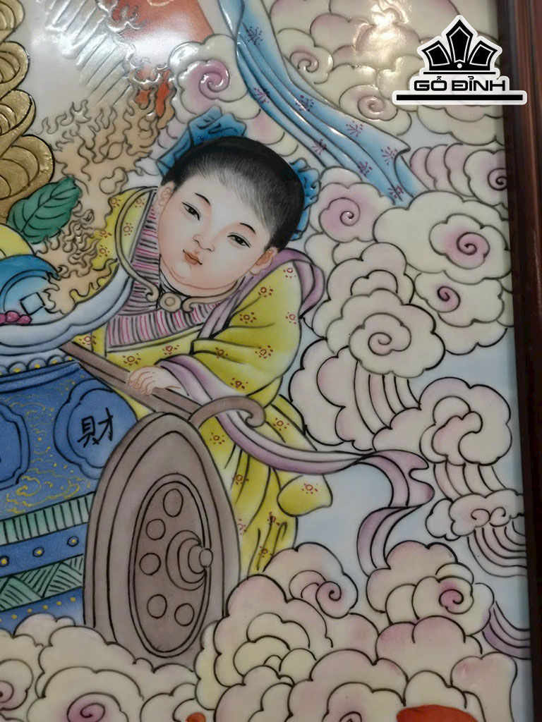 Tranh Thần Tài Gốm Tàu Cao 126 Rộng 70 (cm)