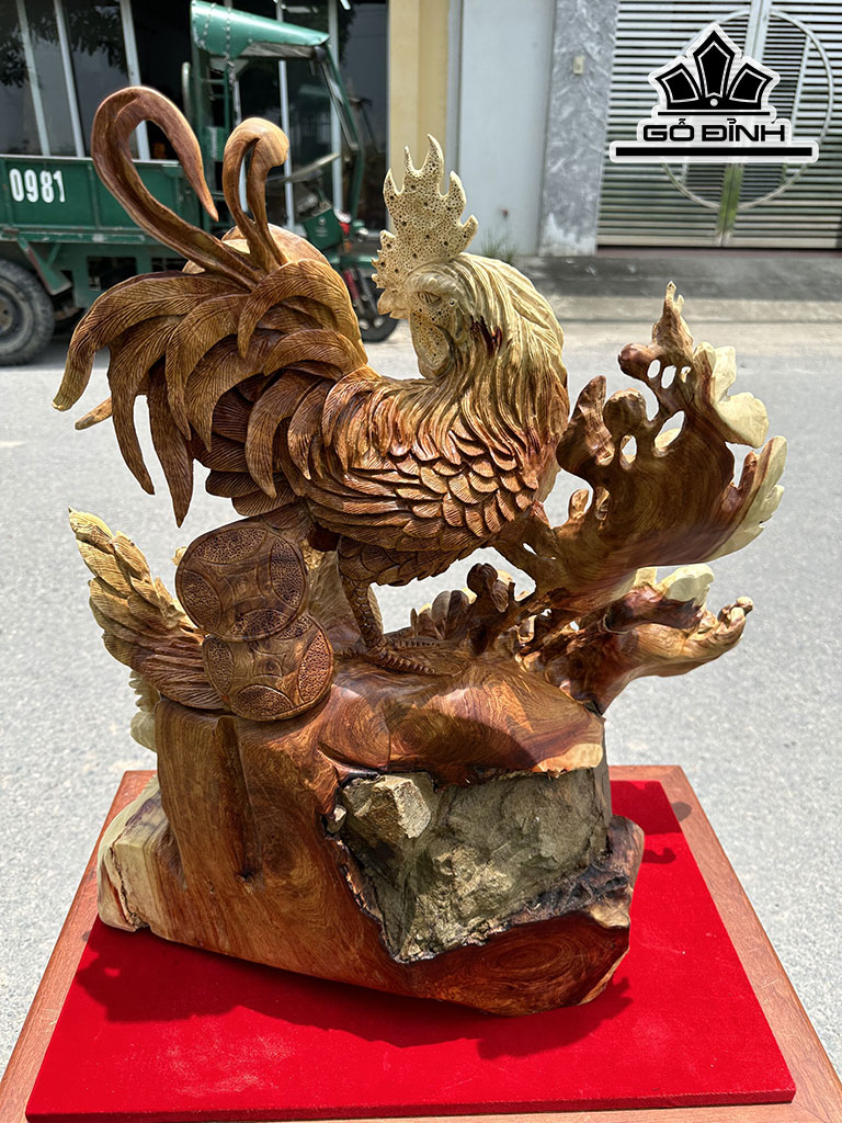 Tượng Gia Đình Gà Gỗ Hương Cao 60 Ngang 58 Sâu 26 (cm)