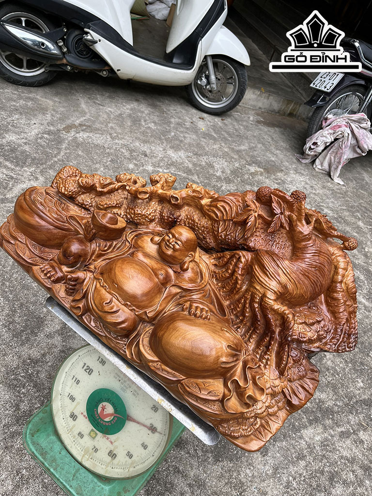 Tượng Phật Di Lặc Gỗ Ngọc Am Cao 36 Ngang 75 Sâu 38 (cm)