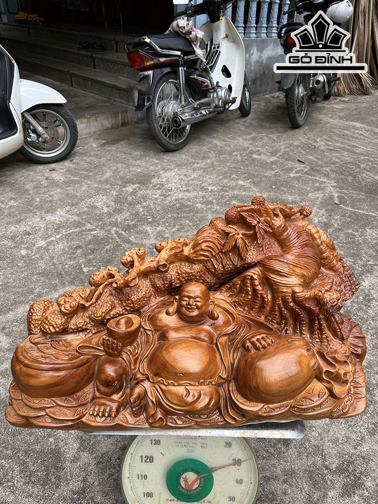 Tượng Phật Di Lặc Gỗ Ngọc Am Cao 36 Ngang 75 Sâu 38 (cm)