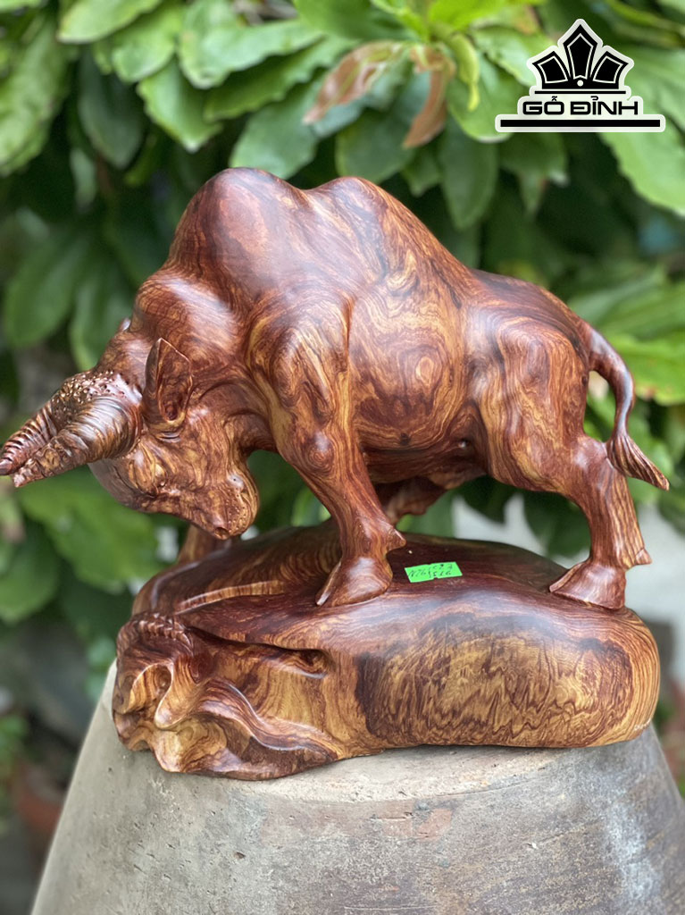 Tượng Bò Tót Gỗ Cẩm Cao 23 Ngang 26 Sâu 16 (cm)