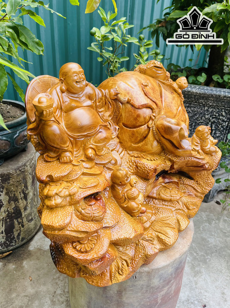 Tượng Di Lặc Gỗ Nu Hương Cao 40 Ngang 55 Sâu 26 (cm)