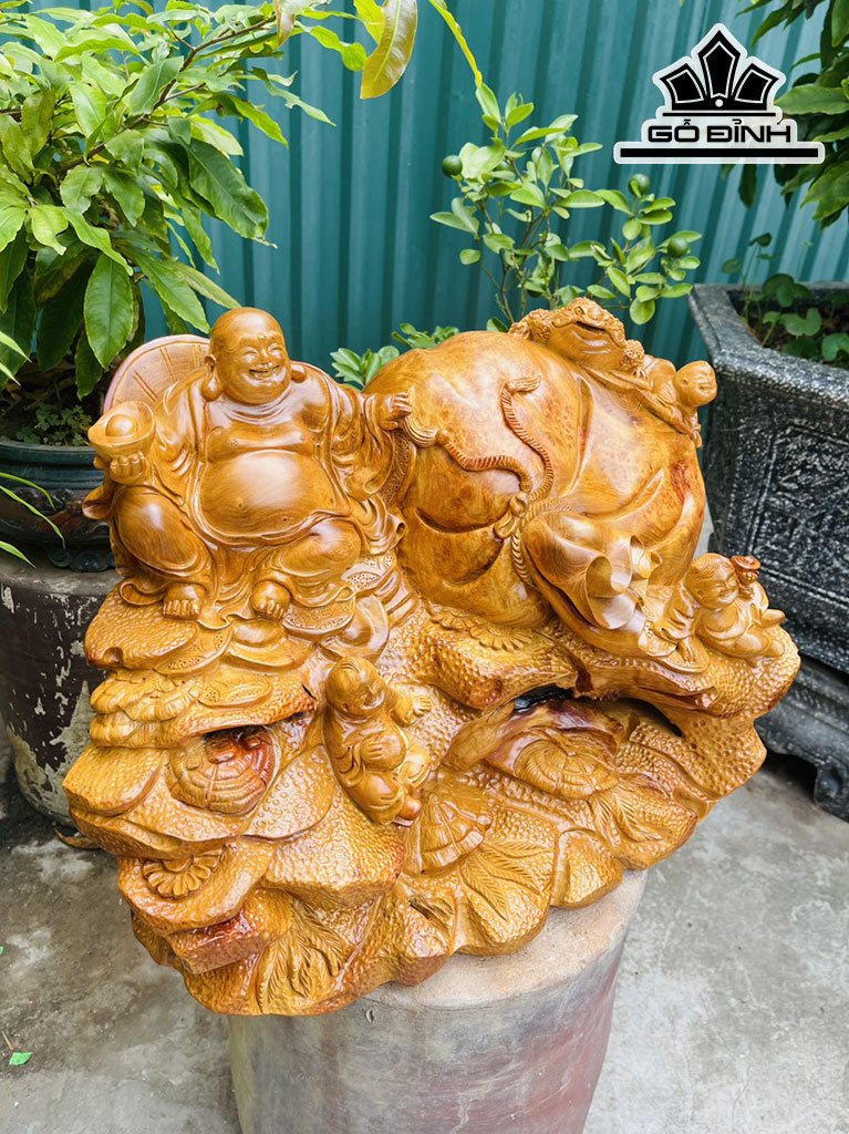Tượng Di Lặc Gỗ Nu Hương Cao 40 Ngang 55 Sâu 26 (cm)