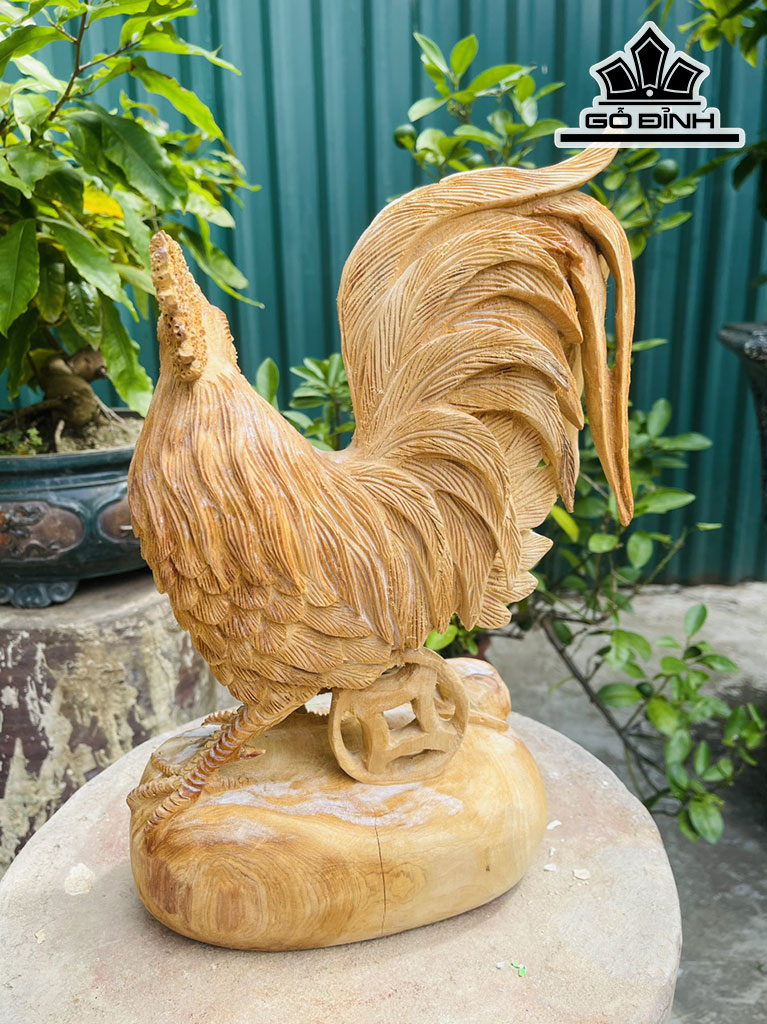 Tượng Gà Trống Gỗ Ngọc Am Cao 30 Ngang 25 Sâu 12 (cm)