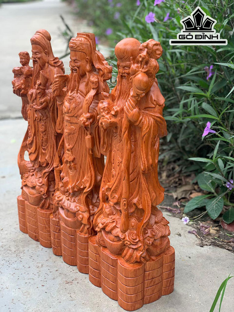 Tượng Phúc Lộc Thọ ( Tam Đa) Gỗ Hương Cao 60 Ngang 17 Sâu 14 (cm)