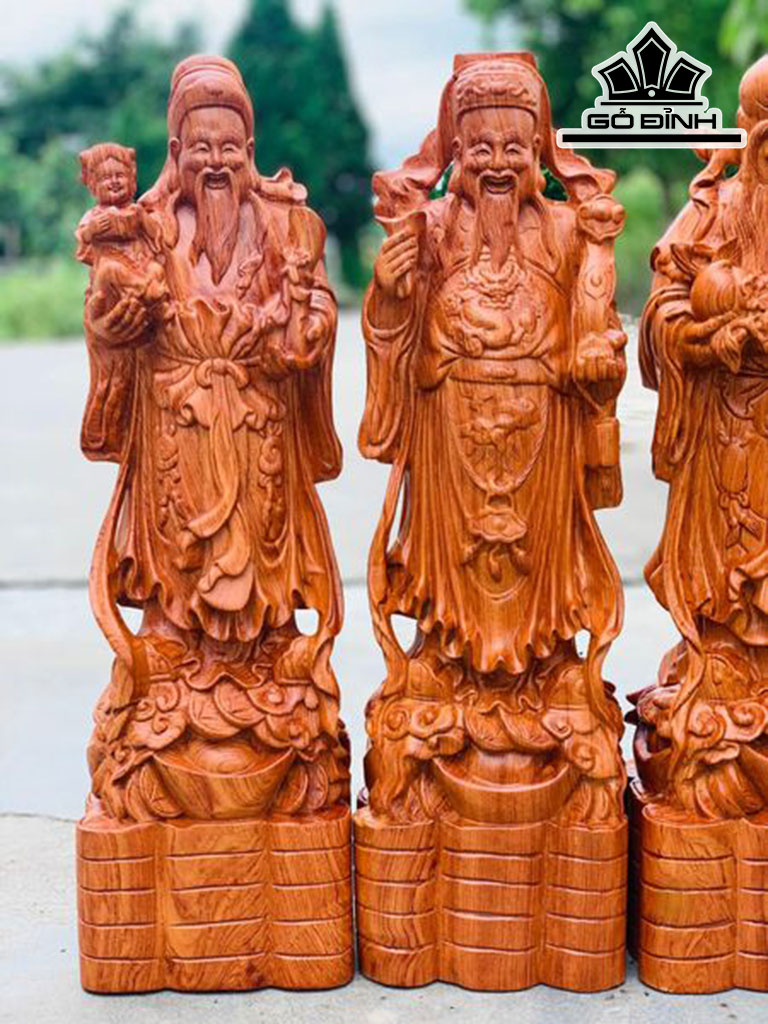 Tượng Phúc Lộc Thọ ( Tam Đa) Gỗ Hương Cao 60 Ngang 17 Sâu 14 (cm)