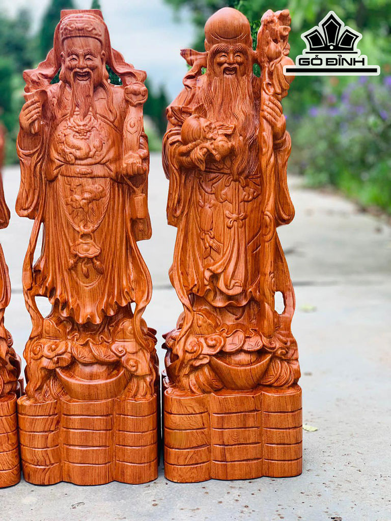 Tượng Phúc Lộc Thọ ( Tam Đa) Gỗ Hương Cao 60 Ngang 17 Sâu 14 (cm)
