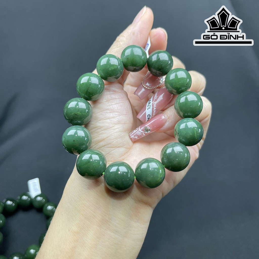 Vòng tay Đá Ngọc Bích (Nephrite Jade) Đường Kính Hạt 16 (mm)