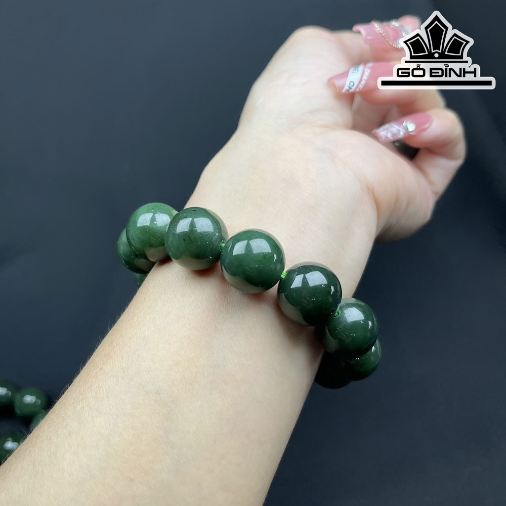 Vòng tay Đá Ngọc Bích (Nephrite Jade) Đường Kính Hạt 16 (mm)